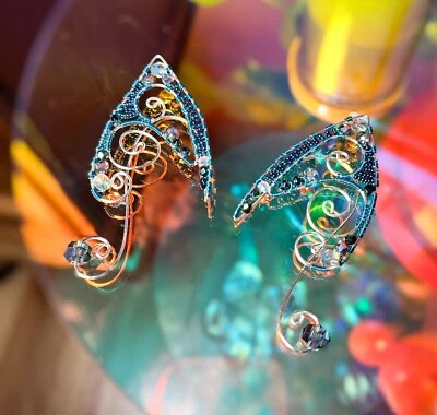 Elf EARS Fairy FANTASY Cosplay Handmade Wire Bead Costume Blue Purple 2.5" - Image 1 of 3