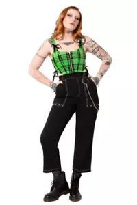 Pantalones Hell Bunny Obsidiana Gótico Punk Cintura Alta Detalle Cadena Pantalones Negros - Imagen 1 de 9