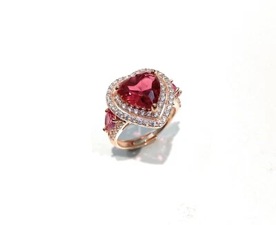 Anello Cuore Argento 925 Rosé Zirconi Rossi Regolabile Misura 15 diWa Jewels - Immagine 1 di 2