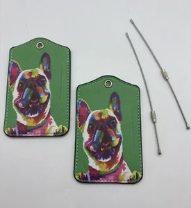 2 Pack Luggage Tag Suitcases Bulldog Leather Identifier Travel Name ID Gift Dog - Picture 1 of 2