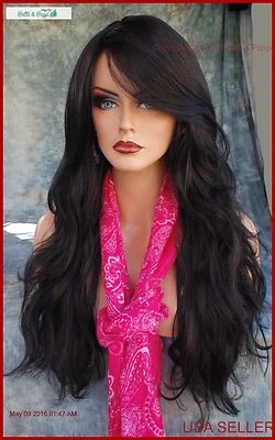 PELUCA LARGA LIGERAMENTE ONDULADA PIEL SEGURA CONTRA EL CALOR ☆ CLR ÓNIX MAGNÍFICO ESTILO LLAMATIVO 340 Foto 1 de 4