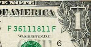 $1 Dollar Bill Circulated Fancy Serial Number FIVE Ones Triple F 36 111 8 11 F - Picture 1 of 3
