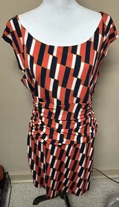 Women's Bisou Bisou blue/wht/org geometric print dress, 16 - Picture 1 of 8