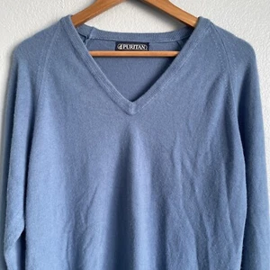 Puritan Orlon Acrylic Men’s Large V-Neck Pullover Blue Sweater Long Sleeve - Picture 1 of 8