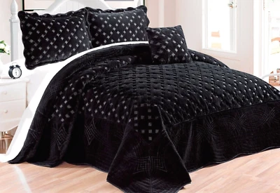 Faux Fur Quilted Tatami 4-Piece Bedspread Set – Ultra Soft for Queen/King Bed - Image 1 of 4