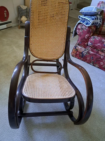 Vintage Rattan Bentwood Rocking Chair and table Thonet Style Brown Wicker Back Cover