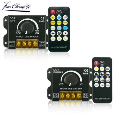30A LED Strip Light Knob Switch Dimmer with RF Remote For DC5-24V CCT Tape light - Image 1 of 4