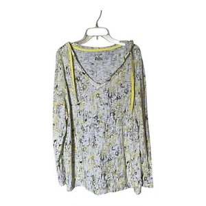 Exertek Yellow/Gray Print Hooded V-Neck Long Sleeve Lightweight T-Shirt Size 1X - Picture 1 of 7