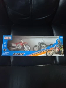 Maisto 2 Pack 2 Wheelers Motorcycle Diecast Honda Harley 1:18 BRAND NEW IN BOX - Picture 1 of 5