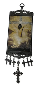 Pequeño tapiz religioso tejido Jesús crucificado icono cristianismo vintage - Imagen 1 de 7