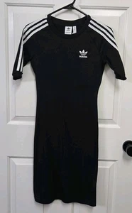 Adidas Women's 3-Stripes Single Jersey Boyfriend T-Shirt Dress Black XS - Picture 1 of 3