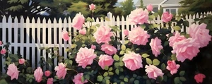 Flower Garden Roses Fence Painting Modern Home Decor Wall Art Printed on Canvas - Picture 1 of 8