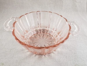 Anchor Hocking Old Cafe Pink Depression Glass Scroll Handled Ribbed Bowl - Picture 1 of 5