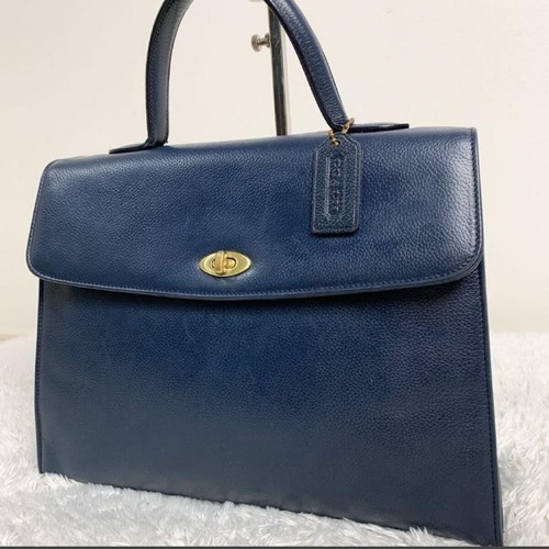 Borsa a mano Coach vintage borsa formale pelle chiusura girevole blu navy autentica A 250721 2