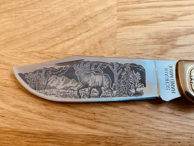 Schrade Collectors Series Elk Etched 2008 Scrolled Bolsters ,  5  1/2”  Open Box - Image 1 of 4