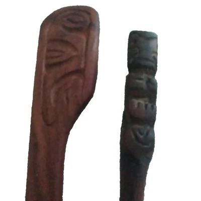 Vintage Hand Carved Wooden Hair Sticks Pair 7-9 " - Image 1 of 4