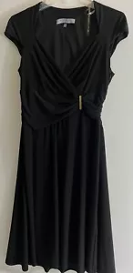 ANNE KLEIN Dress Women Sz 8 Black Cap Sleeve K-Length Polyester Stretch A-Line - Picture 1 of 6