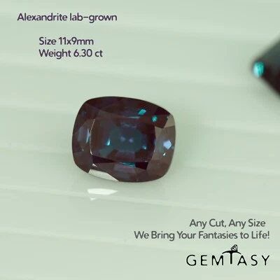 Piedra cortada -Alexandrita Czochralski (tirado) cultivado en laboratorio, cojín faceta 11x9 mm 6,3 quilates Foto 1 de 3