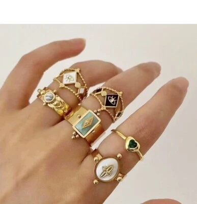 Anillo concha de piedra natural de oro de 18 kg vintage, accesorio de dedo abierto estilo retro Foto 1 de 4