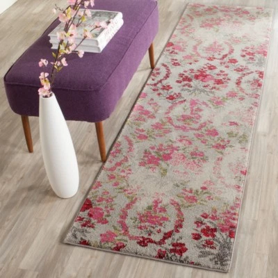 Ivory / Pink Safavieh Monaco Polyproplene Runner 2' 2" X 8' - Image 1 of 3