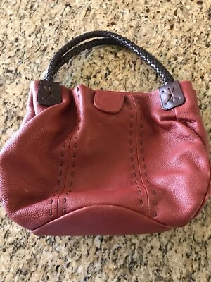 Bolso de cuero cosido al hombro coral marrón Siena quemado Carlos Falchi hecho a mano Foto 1 de 4