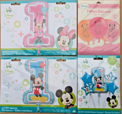 Disney Mickey Mouse 1st Birthday BALLOONS or Minnie Mouse 1st Birthday Balloons - Image 1 of 3
