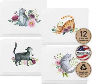 Twigs Paper - Assorted Cat Greeting Cards - Stationery Cards with Envelopes - - Picture 1 of 10