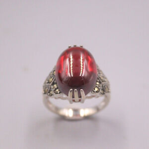 New Pure 925 Sterling Silver Natural 17mm Red Garnet Ring Size 5 to 10