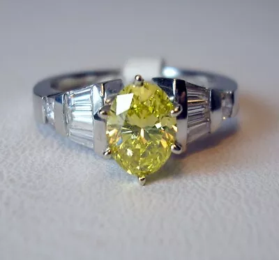 .93 ct GIA Treated Vivid Yel Natural Diamond 1.35 ctw Plat Ring Was $5,995 Video - Image 1 of 4