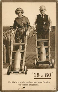 Postal de propaganda portuguesa de la Segunda Guerra Mundial si eres demasiado viejo para luchar trabajo en municiones - Imagen 1 de 2