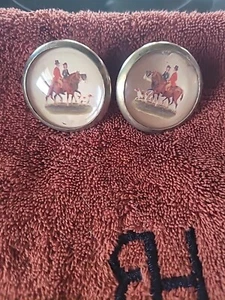 Bridle Rosette's Fox Hunt Horses W Jack Russell Scene 2 in Brass Glass - Picture 1 of 5