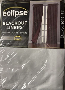 Eclipse White Rod Pocket Blackout Curtain Liners- 27 in. W x 80 in. L Two Panel - Picture 1 of 2