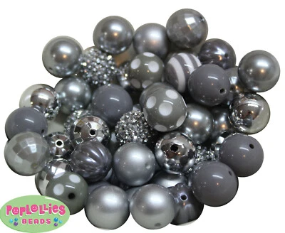 Cuentas de chicle de plata gris de 20 mm 52 piezas. Lote Mixto Cuentas Gruesas Gumball Foto 1 de 2