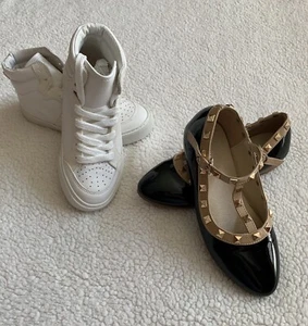 Girls Gap Sneakers Size 1 Glitter High top White CCTwins Kids Size 1 Black Gold - Picture 1 of 11