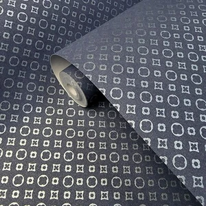 Portofino non-woven Wallpaper navy blue silver Metallic monogram wall coverings - Picture 1 of 12