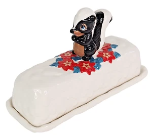 Disney's "Flower" Skunk Bambi Ceramic Butter Dish Christmas Holiday Dinner EUC - Picture 1 of 11