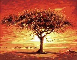 Paint by Numbers Kit - DIY Painting Kit - Gift Idea - African Tree - 3 Sizes - Picture 1 of 4