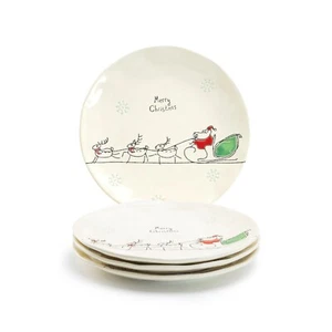 Grace Teaware Santa’s Sleigh Ride 8" Dessert Plates Set of 4 - Picture 1 of 3