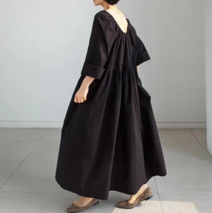 Simple Fashion Women's Casual Loose Solid Color A-Line U Neck Long Sleeved Dress - Picture 1 of 24