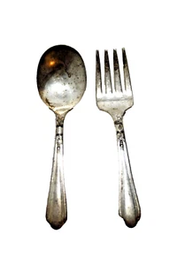 Child Fork & Spoon VTG Oneida Community Tudor Jun Silverplate Set Plate A1 - Picture 1 of 3
