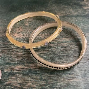 Vintage Bracelet Bangle Light Gold w/Rhinestones Set Of 2 Lucite Celluloid 2.75” - Picture 1 of 7