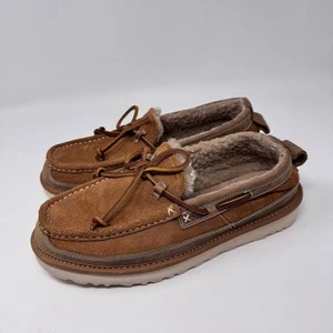 UGG Men's Dex Lace Slippers – Chestnut Suede Shearling Lined – Size 7 / EU 40 - Picture 1 of 9