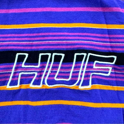 Camiseta de manga corta a rayas HUF para hombre talla grande púrpura y naranja Foto 1 de 4
