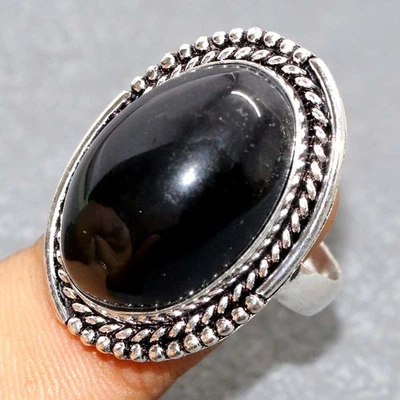 Anillo enchapado en plata 925 de obsidiana negra EE. UU. 10 hecho a mano joyería de regalo GW Foto 1 de 3