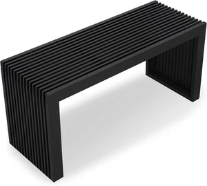 36" Bamboo Wooden Bench, Small Entryway Bench, Indoor Outdoor Living Room, Black - Picture 1 of 12