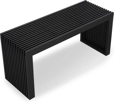 36" Bamboo Wooden Bench, Small Entryway Bench, Indoor Outdoor Living Room, Black - Image 1 of 4