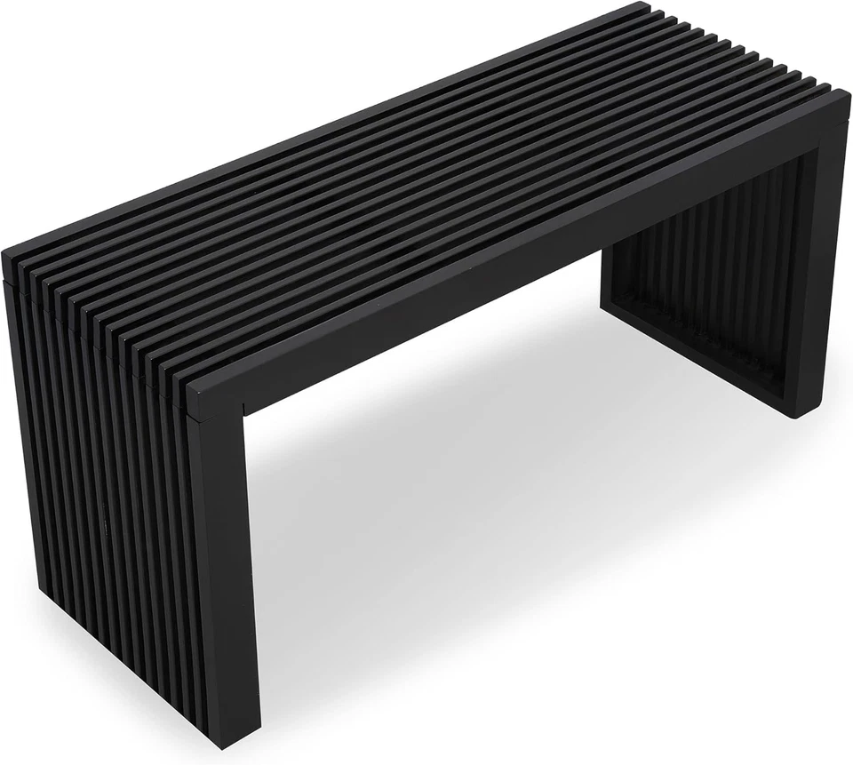 36" Bamboo Wooden Bench, Small Entryway Bench, Indoor Outdoor Living Room, Black - Image 1 of 4