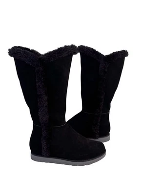 Botas Lands End forradas de pele sintética camurça preta 7 1/2 B em excelente estado usado - Imagem 1 de 4