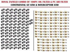 100PC Oil Filter & 100PC Air Filter Combo Set for Royal Enfield GT 650 & INT 650 - Picture 1 of 6