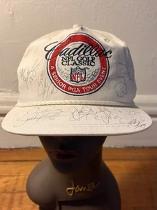 VINTAGE Cadillac NFL Golf Classic Senior PGA Tour Hat Cap White Signed 90s - Picture 1 of 10